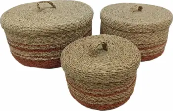 Kuti ruajtëse CASSIA, 3 copë, 33x33x16cm, kashtë deti, natyrale-terrakota