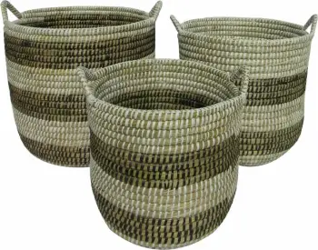 Set shporta KAIA, 3 copë, 42x42x40, kashtë natyrale, PVC e bardhë, e zezë
