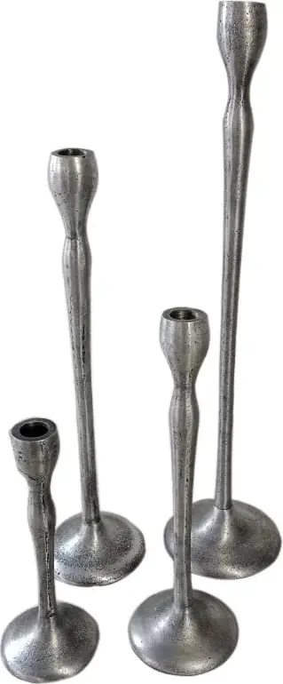 Set mbajtës qirinjsh JOLIE, 4 copë, alumin, ngjyrë argjendi antike, 13x13x50 cm