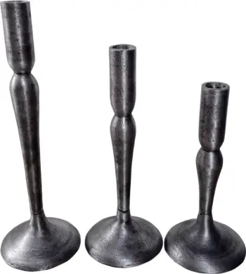 Set mbajtës qirinjsh DEMEK, 3 copë, alumin, ngjyrë argjendi antike, 10x10x31cm
