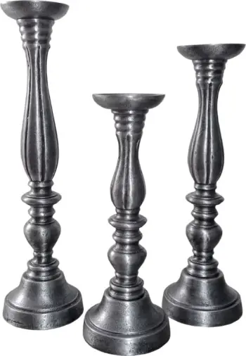 Set mbajtës qirinjsh LUSAR, 3 copë, alumin, ngjyrë argjendi antike, 11x11x40 cm