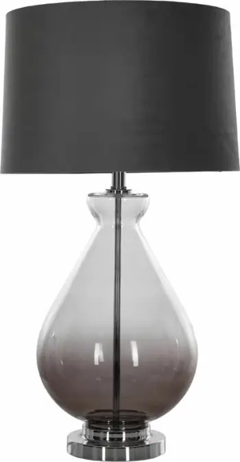 Tavolinë llambë Jaelyn, xham gri transparent, suede kafe, 41x41x74cm
