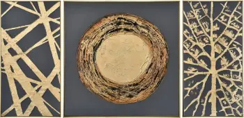 Set pikturash triptike, 3 copë, kanavacë, kornizë druri, ngjyrë e zezë dhe ari, 168x88x5cm