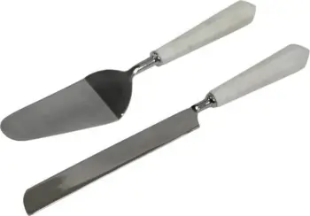 Set për shërbim ëmbëlsirash, 2 copë, dorezë mermeri të bardhë, 32x6x3 cm