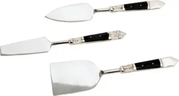 Set për servim djathi Royal, 3 copë, çelik, dorezë rrëshine e zezë, 17x5x1 cm