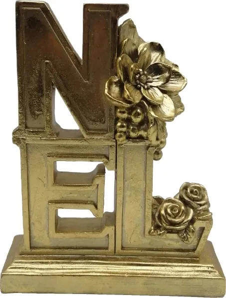 Dekoratë Krishtlindjesh NOEL, polirezine, ngjyrë ari, 16x5x20cm - 1