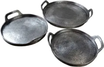 Set tabakash BATU, 3 copë, alumin, ngjyrë argjendi antike, 35x35x5cm