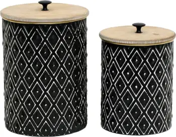 Set kuti për ruajtje CRUSE, 2 copë, metal i zi, kapak druri natyral, 19x19x28cm