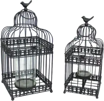 Set dekorativ kafazësh Daisy, 2 copë, metal i zi, qelq, 20x20x46cm