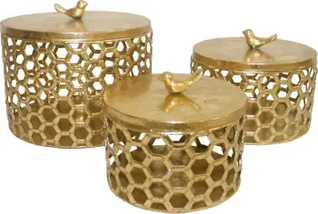 Set kuti dekorative metalike, ngjyrë ari, 3 copë, 25x25x21cm