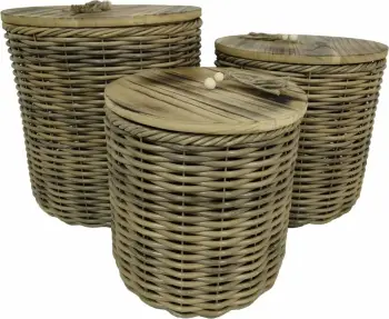 Set kuti magazinimi KEGAN, 3 copë, dru dhe ratan, 41x41x42, ngjyrë kafe