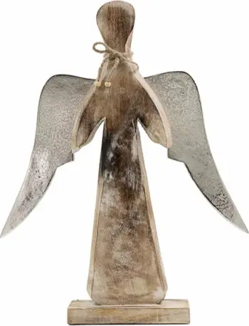Dekor për Krishtlindje, engjëll, dru dhe alumin, argjend, 35x7x52cm