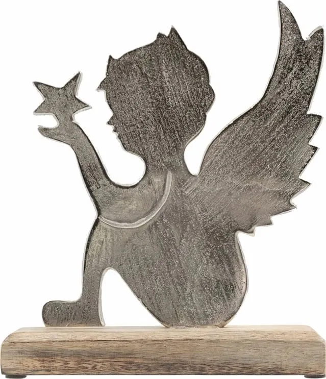 Dekor për Krishtlindje engjëll, dru dhe alumin, argjend, 21x5x21cm - 1