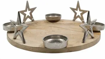 Mbajtës qirinjsh SACRO për festat e fundvitit, dru dhe alumin, argjend, 13x40x40 cm