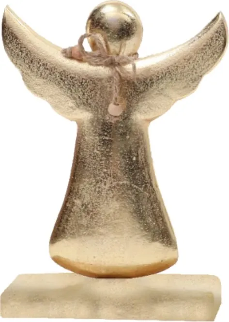 Dekor engjëll për Krishtlindje, dru mango, alumin, ngjyrë ari, 12x5x18cm - 1