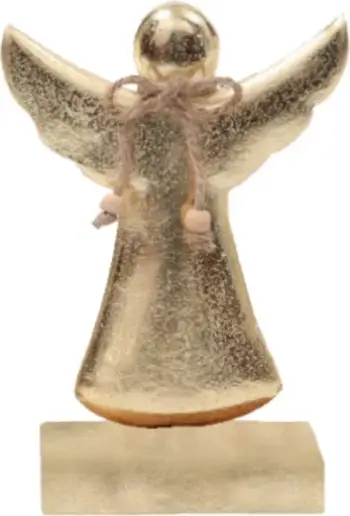 Dekor për Krishtlindje, engjëll, dru mango, alumin i artë, 12x5x18 cm