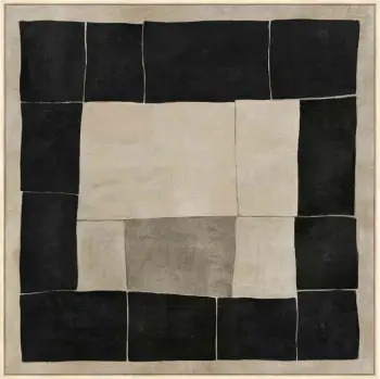 Pikturë dekorative Mystic Squares me kornizë, kanavacë, bezhë e zezë, 100x100x4cm