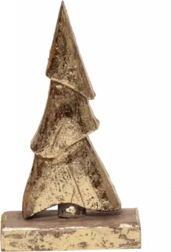 Dekor pemë Krishtlindjesh Jolly, dru mango, ngjyrë ari, 13x6x23cm