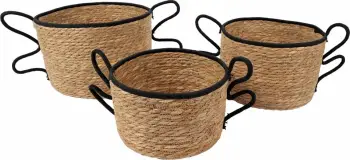 Set shporta Aelia 3 copë, kashtë deti, natyrale/zezë, 35x35x23cm