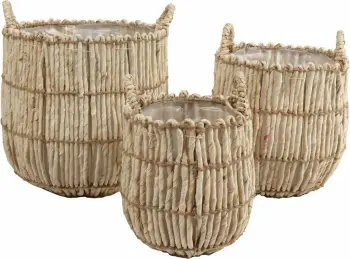 Set shporta THEROS 3 copë, gjethe misri, natyrale, 30x30x32cm