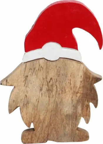 Dekoratë druri Santa Claus, ngjyrë natyrale dhe e kuqe, 17x3x25 cm