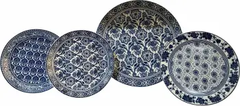 Set pjatash ëmbëlsirash FELICIA, 7 copë, 30x30x3cm, porcelan Bone, bardhë-blu