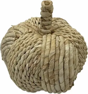 Dekor kungull 'Pumpkin 14', polifomë, gjethe misri, 14x14x14 cm, bezhë