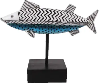 Dekor peshk Serranus, polirezine, bardhë, zi, kaltër e çelët, 26x8x21cm