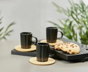 Set filxhanësh espresso Cactus, 6 copë, porcelan i bardhë, bambu natyral, 27x22x6cm