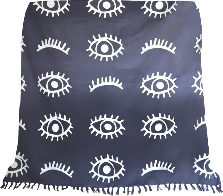 Batanije dekorative Eyes, pambuk, blu e bardhë, 130x170cm - 1