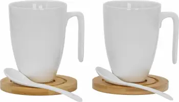 Set filxhanësh Curve 2 copë, porcelan i bardhë, bambu natyrale, 22x22x8cm