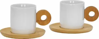 Set 2 filxhanë Nordic, porcelan i bardhë, bambu natyral, 20x14x7cm