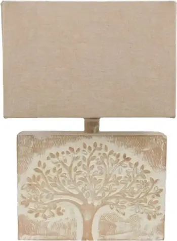 Llambë tavoline Oliva/Diana, dru, material tekstili, e bardhë/bezhë, 28x10x42cm