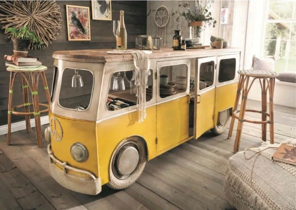 Konsolë bar Peace Van, e verdhë-bardhë, 221x62x97 - 2