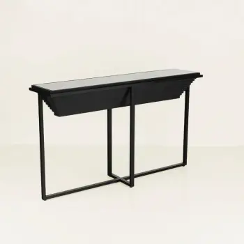 Konsol Cheops, dru bredhi, xham i zi, metal, 134x32x82cm