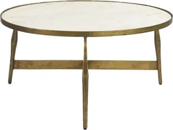 Tavolinë kafeje BLANCHE, e bardhë, bronz antik, 81x81x41cm