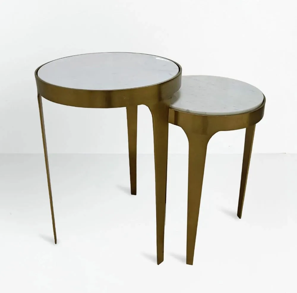 Set tavolinash anësore STICKS, 2 copë, e bardhë dhe ari, 37x37x54.5cm - 1