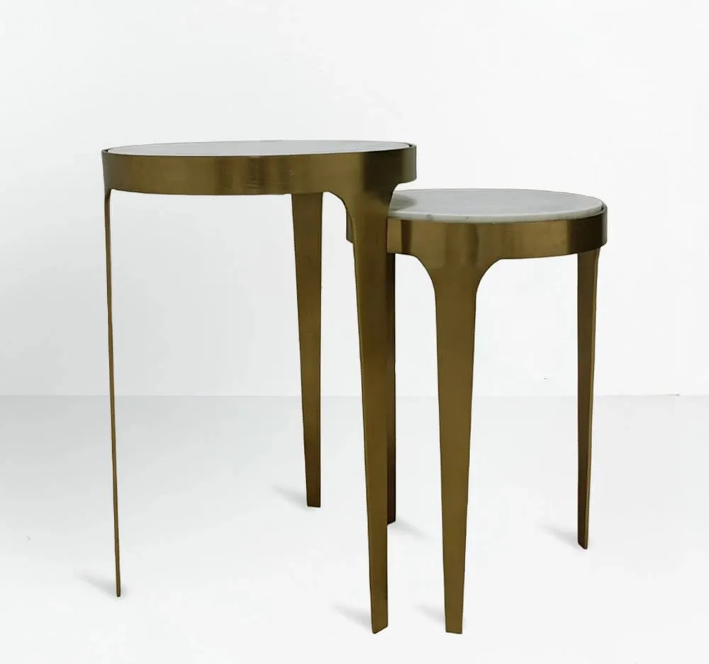 Set tavolinash anësore STICKS, 2 copë, e bardhë dhe ari, 37x37x54.5cm - 2