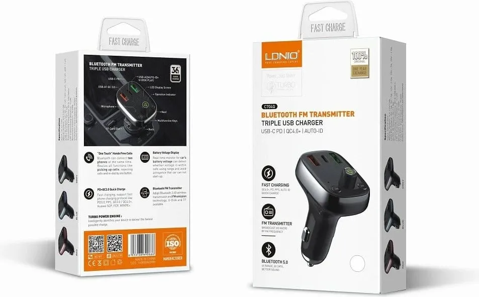 Transmetues FM për veturë Ldnio 30W Car charger bluetooth 5.0 player - 1