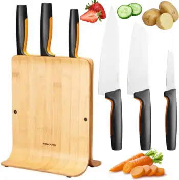 Set thika Fiskars Bamboo, 3 copë, zezë/portokalli