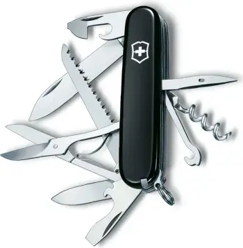 Thika e Ushtrisë Zvicerane HUNTSMAN, Victorinox e zezë, kuti e palosshme