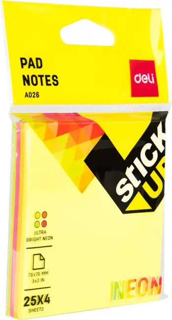 DELI POSTIT 76X76 100FL NEON MIX A02602 1/12