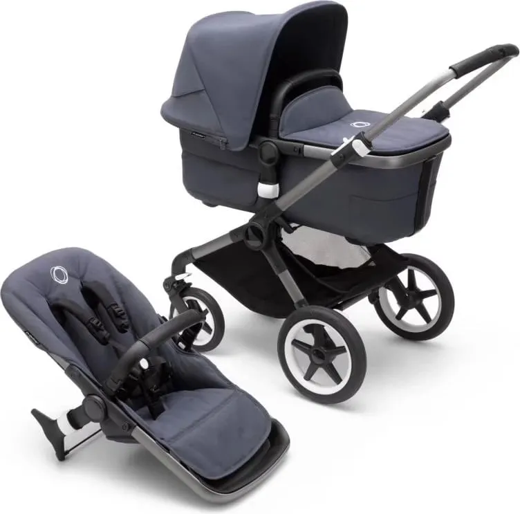 Bugaboo fox 3 carrycot and stroller with graphite frame, stormy blue fabrics and canopy - 1