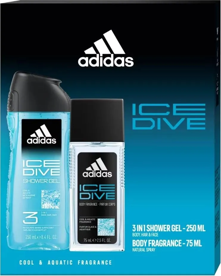 Set deodorant dhe xhel dushi për meshkuj Adidas Ice Dive 75ml + 250ml - 1