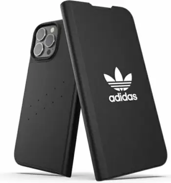Mbulesë libër për telefon Adidas OR Booklet Case BASIC FW21, për iPhone 13 Pro Max, lëkurë eko, e zezë