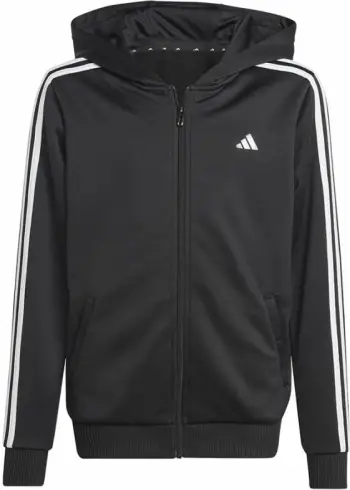 Bluzë me kapuç adidas TR-ES 3 Stripes Full-Zip Hoody Jr HY1102, me zinxhir, për fëmijë, e zezë