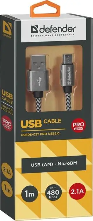 Kabllo Defender USB-A - microUSB, 1m, e zezë