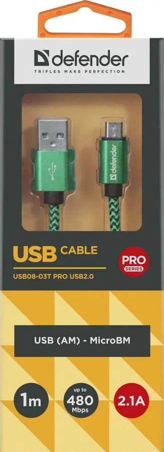 Kabllo Defender USB-A - microUSB, 1m, e gjelbër