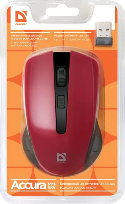 Maus Defender Accura, wireless, USB, i zi dhe i kuq - 2