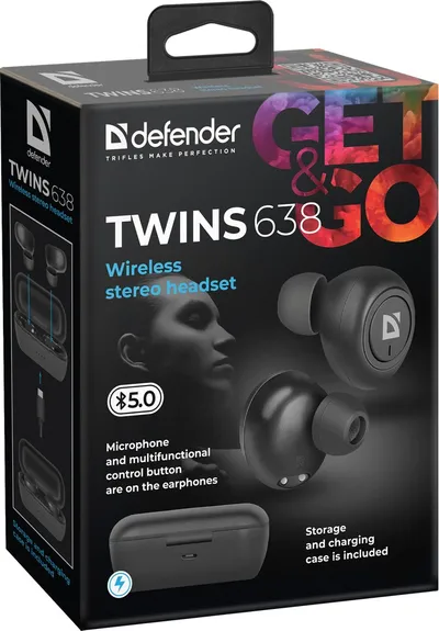Dëgjuese Defender Twins 638, Wireless, të zeza - 4